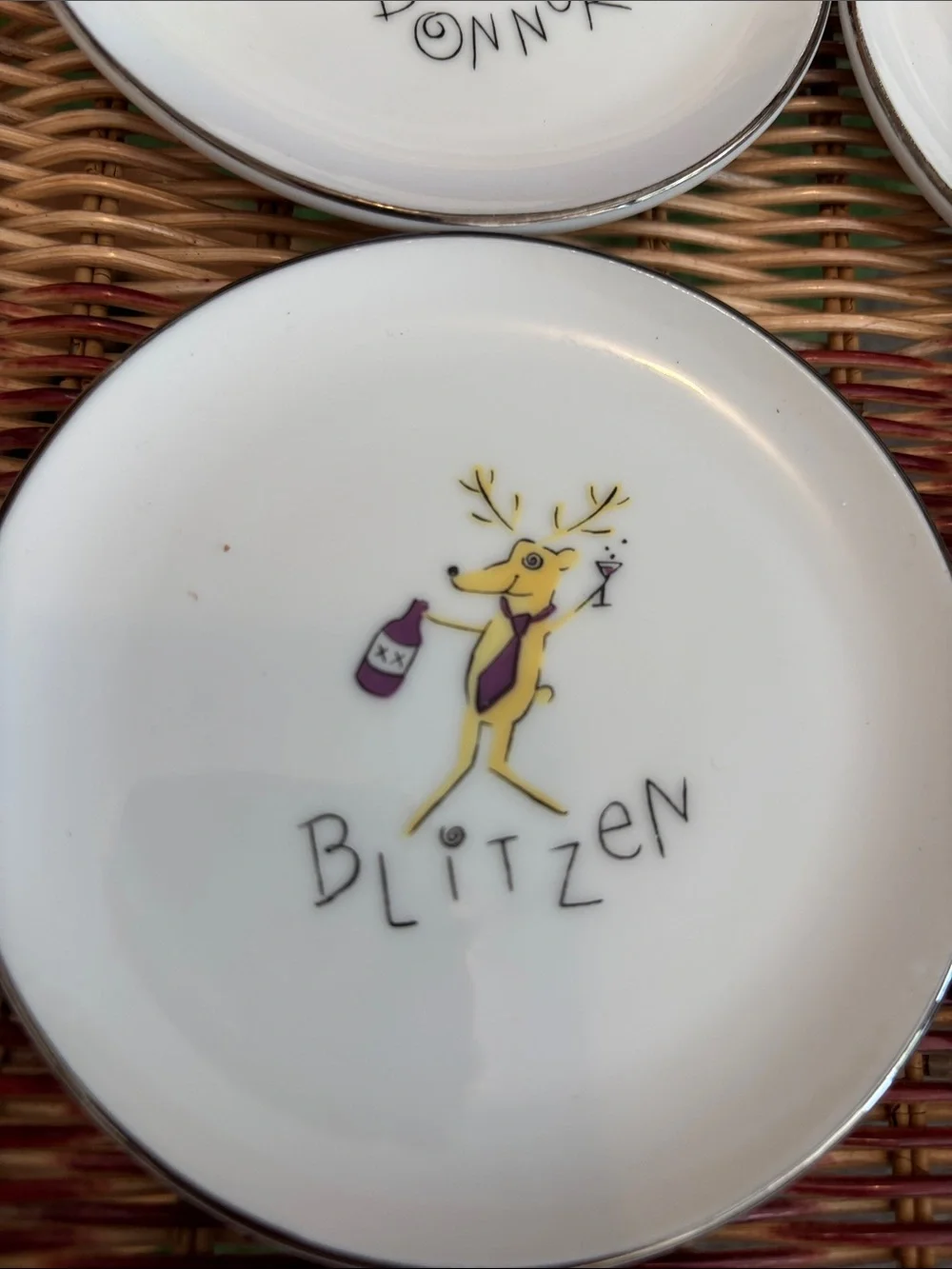 Pottery Barn White Holiday Reindeer Appetizer Plates (Set)